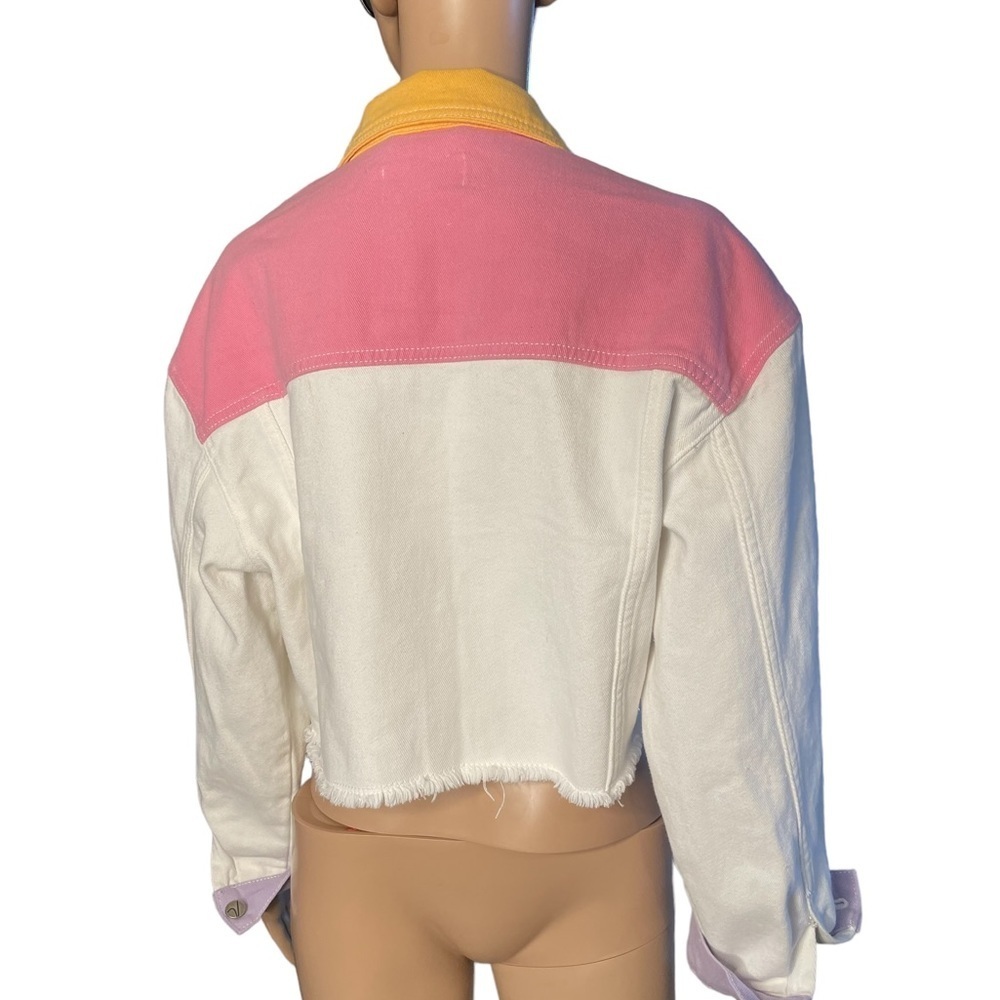 Vigoss Cropped Patchwork Denim Raw Edge Jean Jack… - image 8